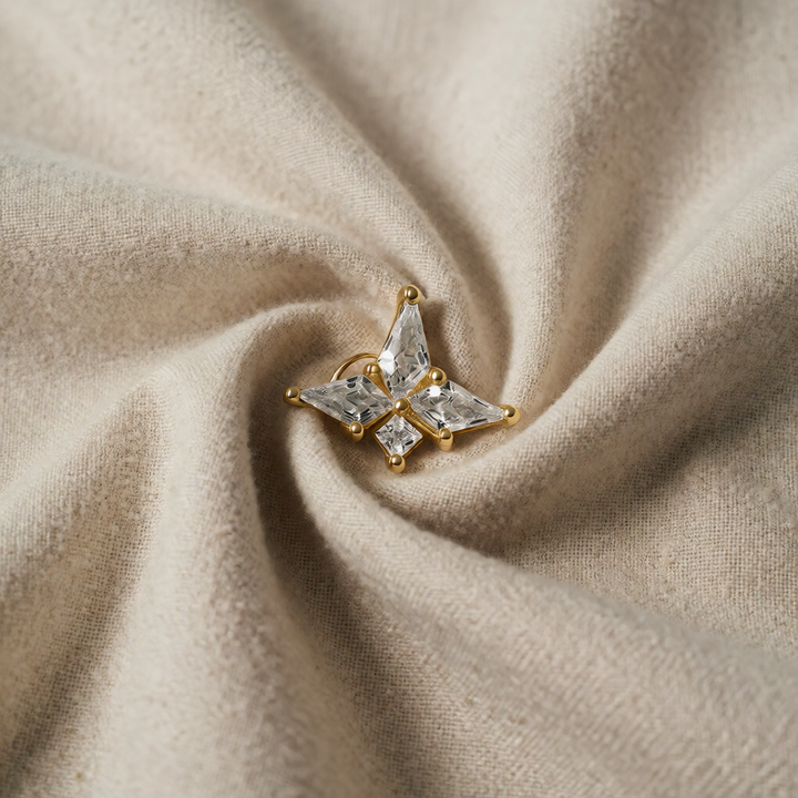 Gold Stud Earrings Ciara with Crystal Butterfly