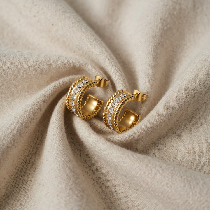 Gold Huggie Earrings Órla with Zirconia