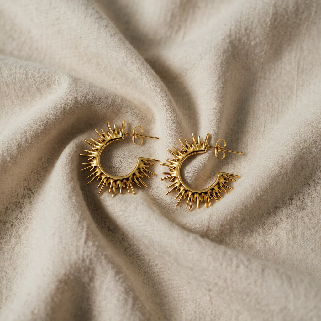 Gold Sunburst Hoop Earrings Clíodhna