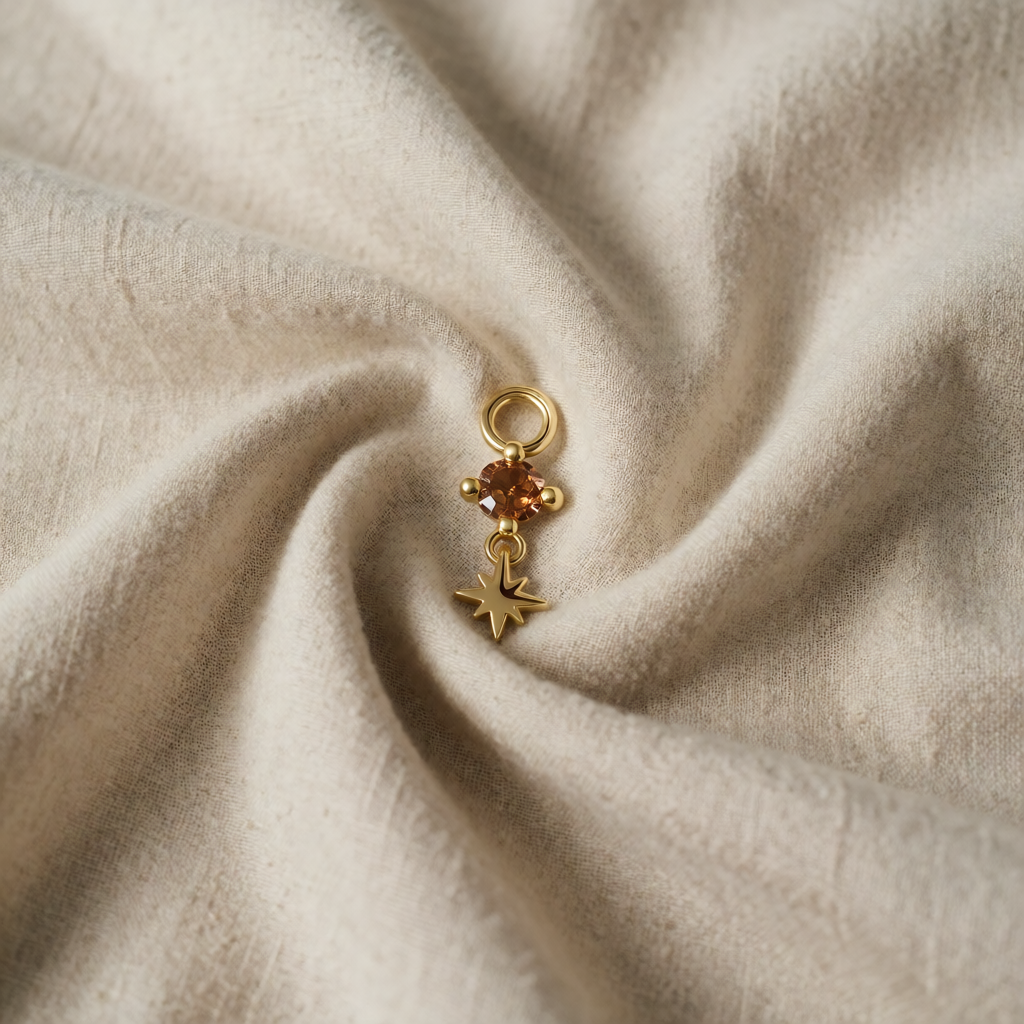 Gold Drop Earrings Niamh with Citrine Stone and Star