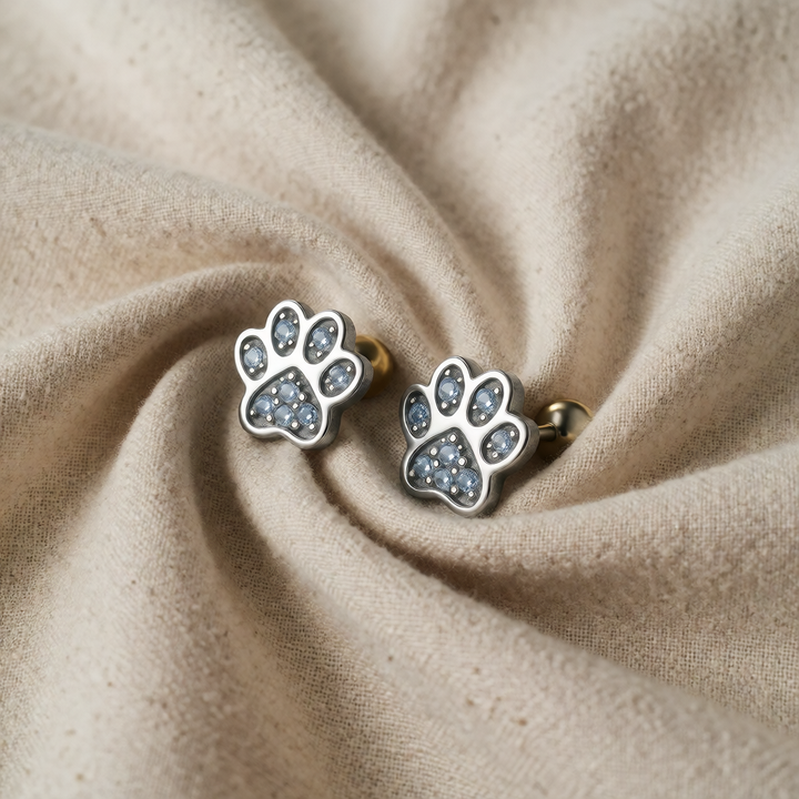 Silver Stud Earrings Eithne with Paw Print Motif