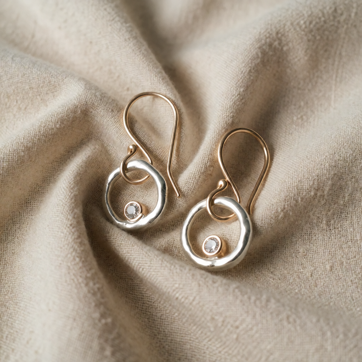 Gold &amp; Silver Drop Earrings Westport with Crystal