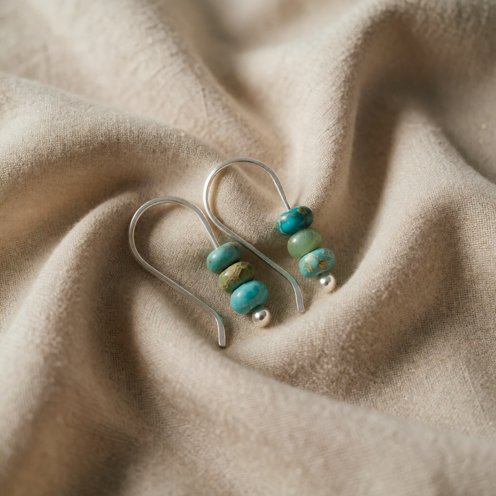 Silver Drop Earrings Dingle with Turquoise Beads