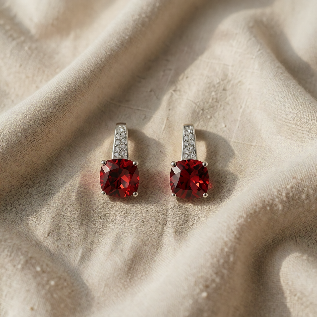 Rhodium-Plated Drop Earrings Aoibhinn with Ruby