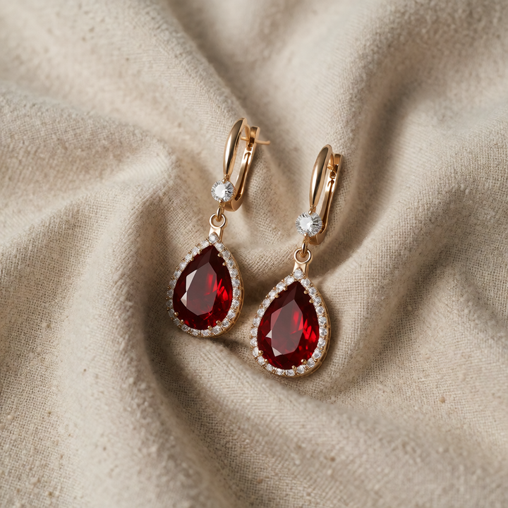 Rose Gold Drop Earrings Méabh with Ruby