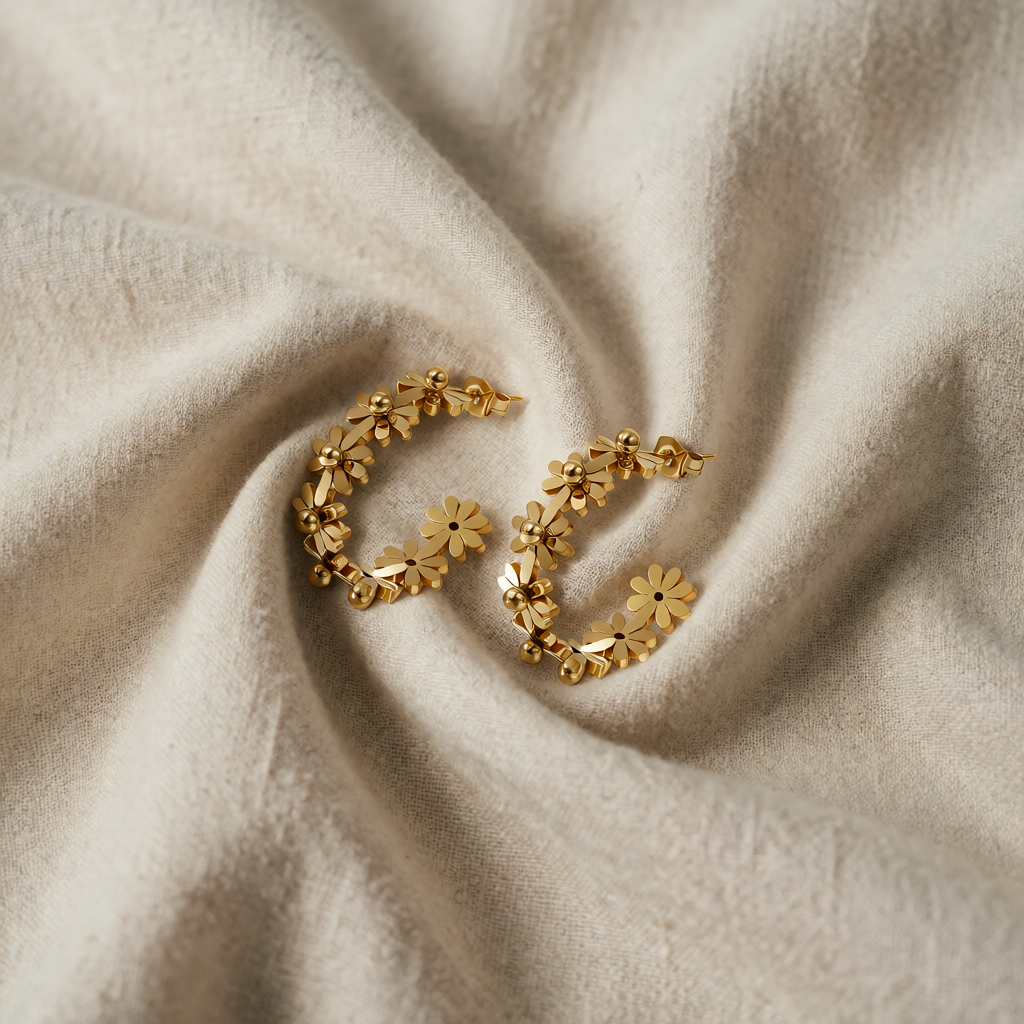 Gold Hoop Earrings Aoibhinn with Daisy Flowers