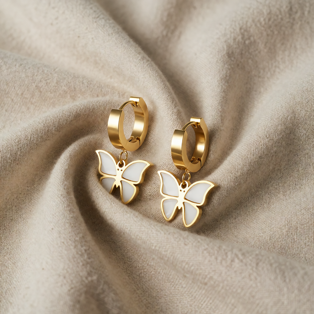 Gold Huggie Earrings Gráinne with Butterfly