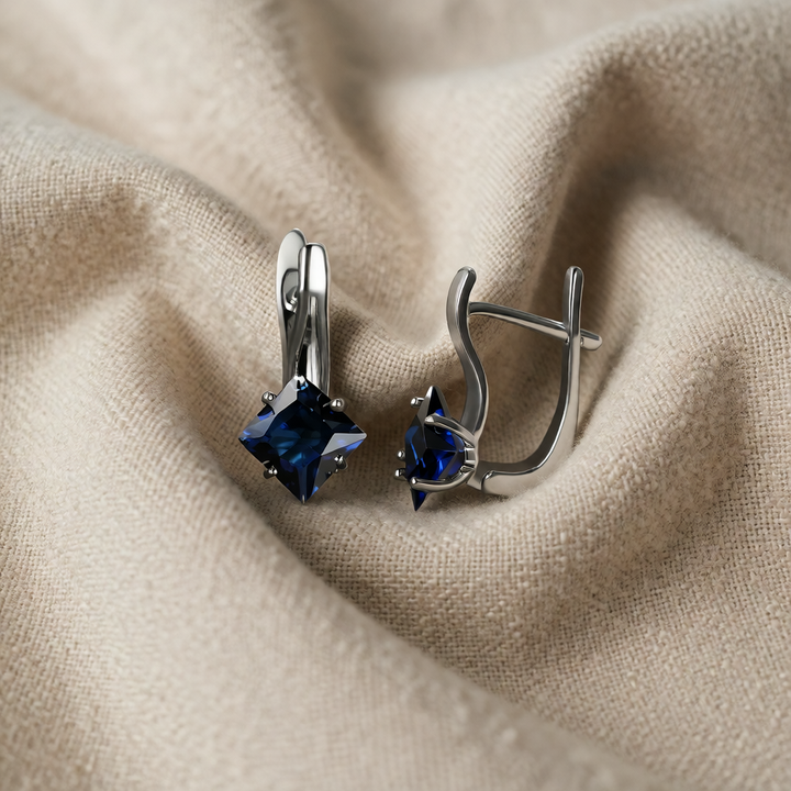 Silver Drop Earrings Sinéad with Blue Sapphire