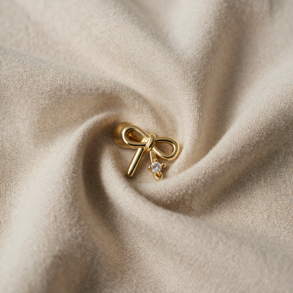Gold Stud Earrings Aoife with Bow Motif