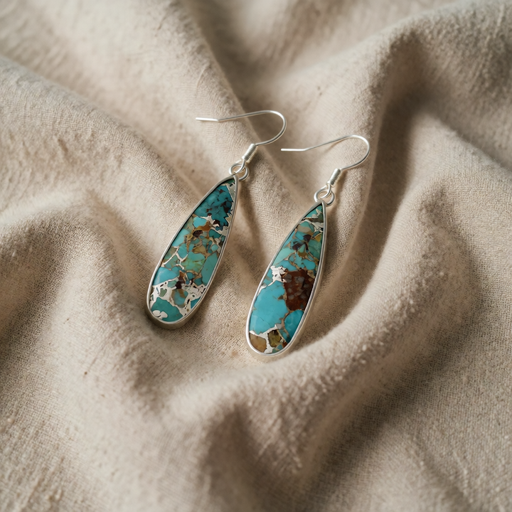 Silver Drop Earrings Emer with Turquoise