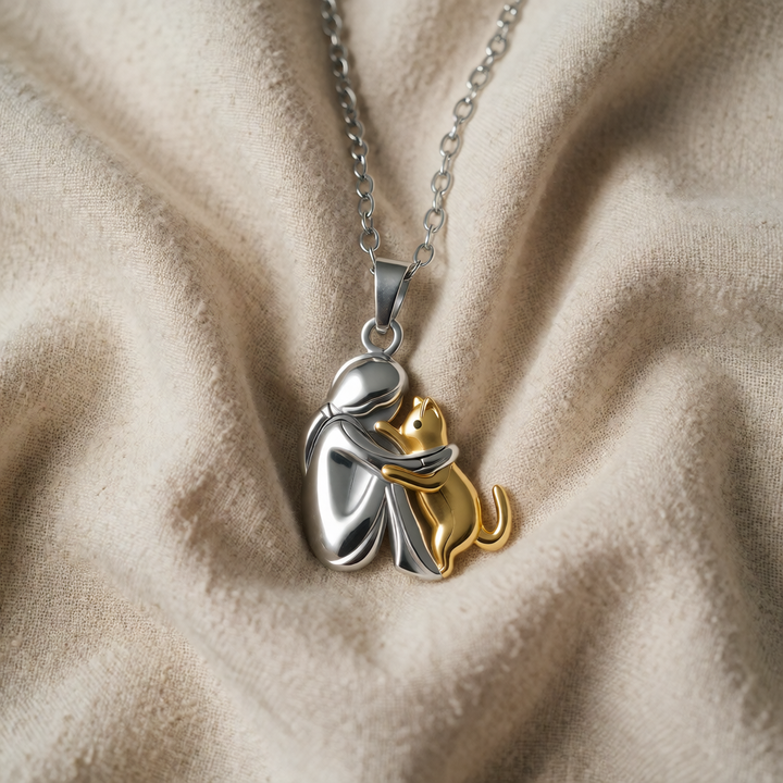 Gold &amp; Silver Necklace Sorcha with Cat Hug