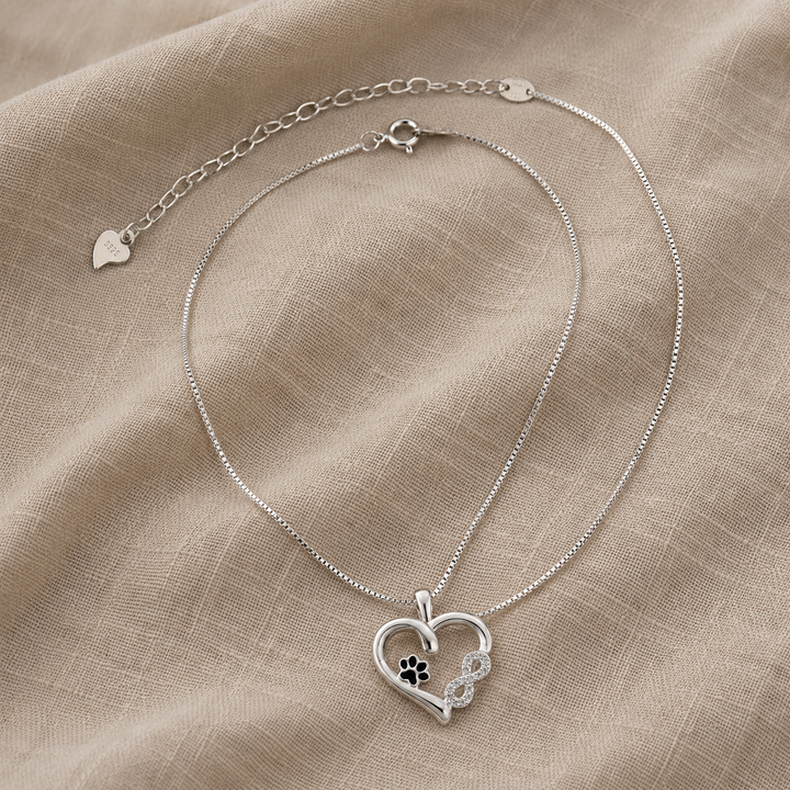 Silver Necklace with Paw Print, Heart and Infinity
