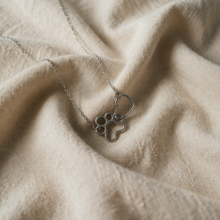 Silver Necklace Sorcha with Paw and Heart
