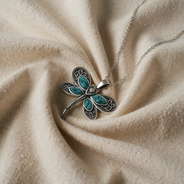 Silver Necklace Cara with Turquoise Dragonfly
