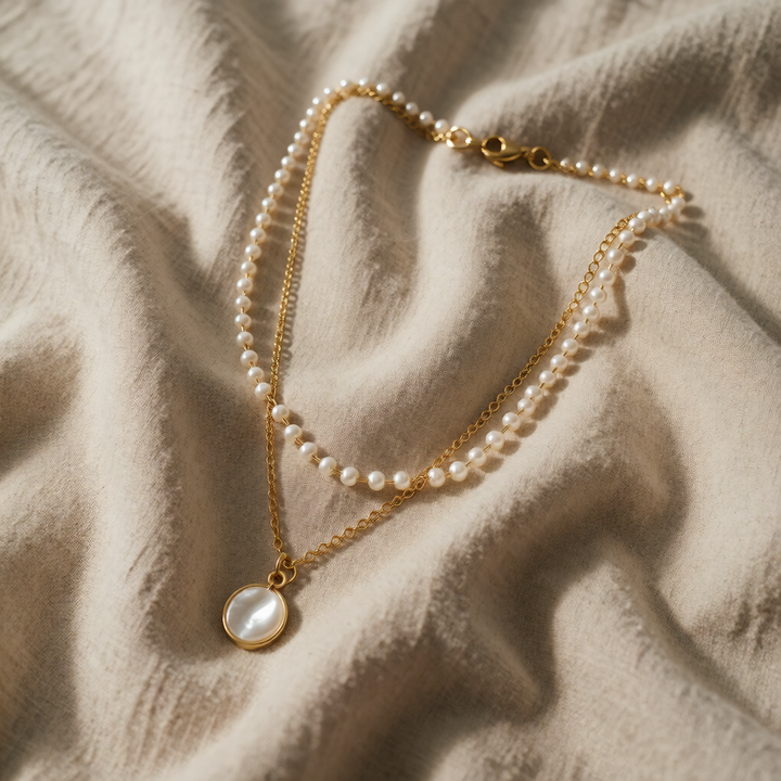 Gold Pearl Necklace Clifden with Lariat Drop
