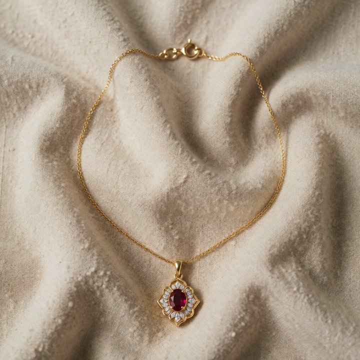 Gold Necklace Aisling with Ruby and Zirconia