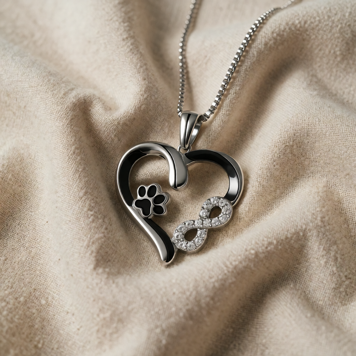 Silver Necklace Siobhán with Heart and Paw Print