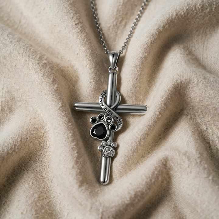 Silver Cross Necklace Siobhán with Paw Print