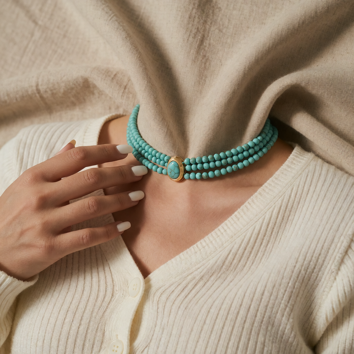 Turquoise Beaded Choker Sadhbh with Gold Centre