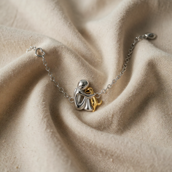 Gold &amp; Silver Chain Bracelet Bríd with Person and Dog