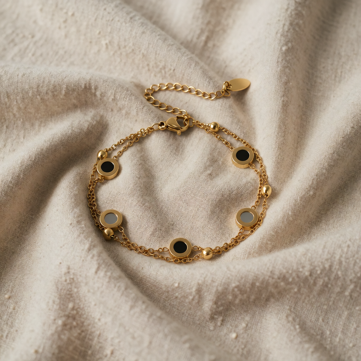 Gold Chain Bracelet Aoife with Black &amp; White Discs