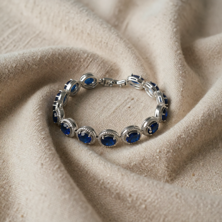 Silver Tennis Bracelet Deirdre with Sapphire Stones