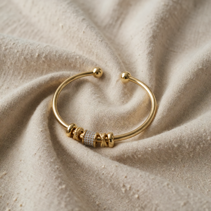 Gold Cuff Bracelet Aisling with Zirconia Beads