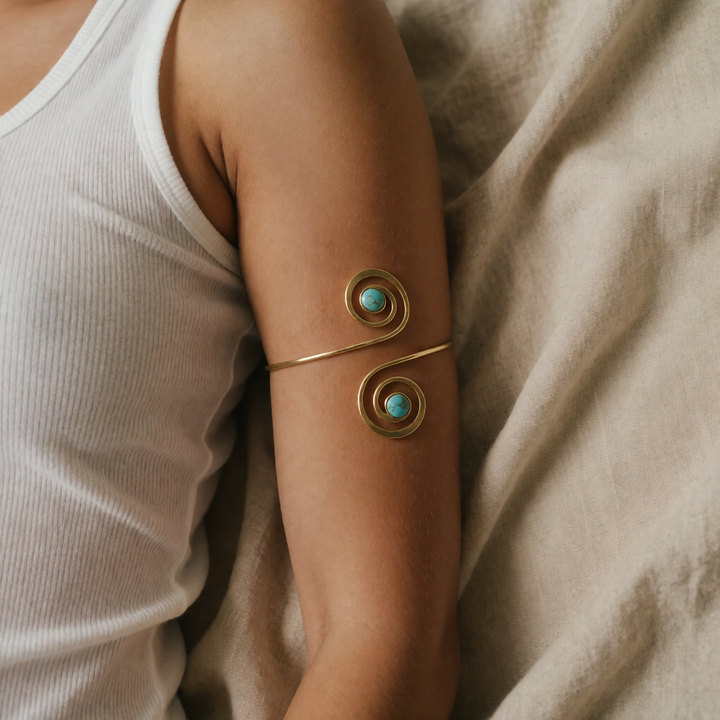 Gold Arm Cuff Gráinne with Turquoise Spirals