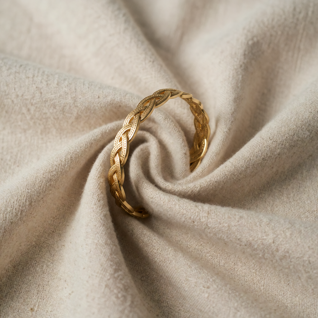 Gold Cuff Bracelet Éabha with Braid