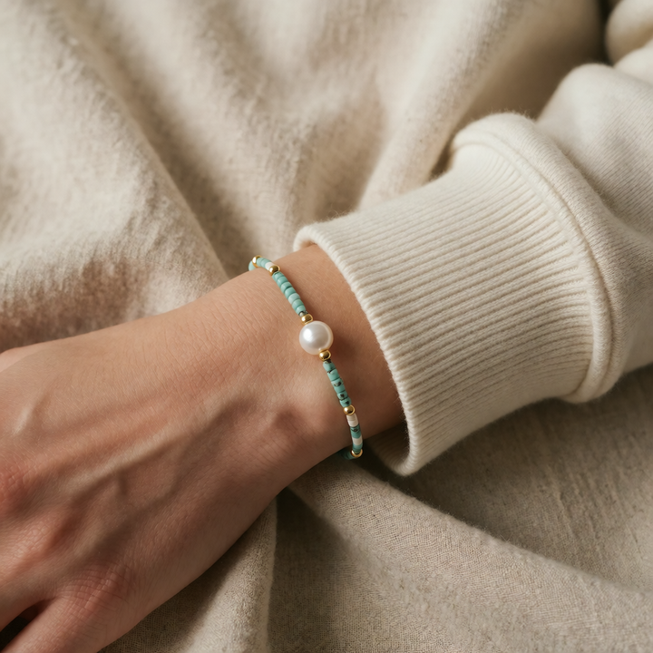 Turquoise Beaded Bracelet Nóra with Pearl