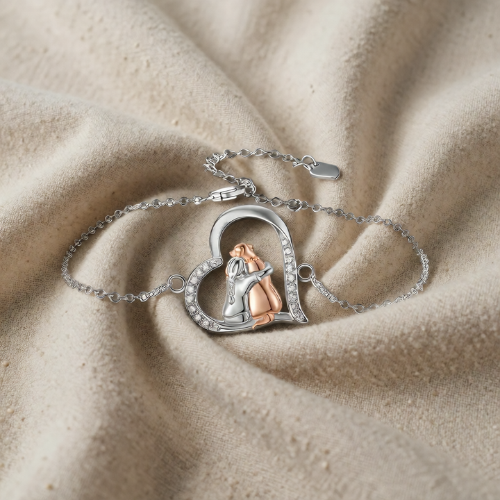 Silver &amp; Rose Gold Necklace with Girl and Dog Motif