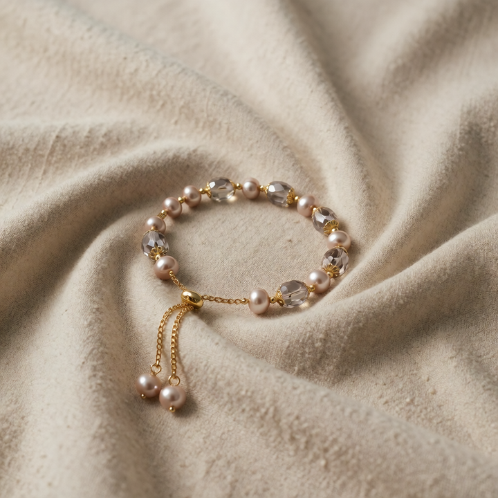 Pink Pearl Beaded Bracelet Aislinn with Crystals
