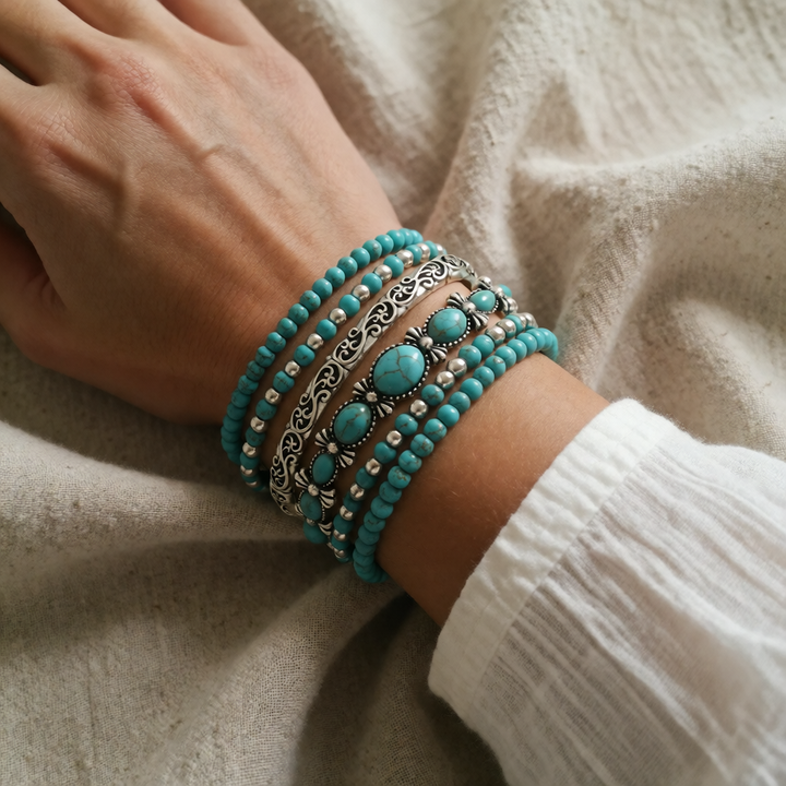 Silver Beaded Bracelet Set Niamh with Turquoise
