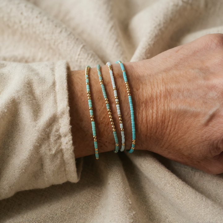 Turquoise and Gold Beaded Bracelet Set Aoibh