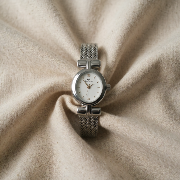 Silver Watch Fionnuala with Oval Dial and Woven Strap