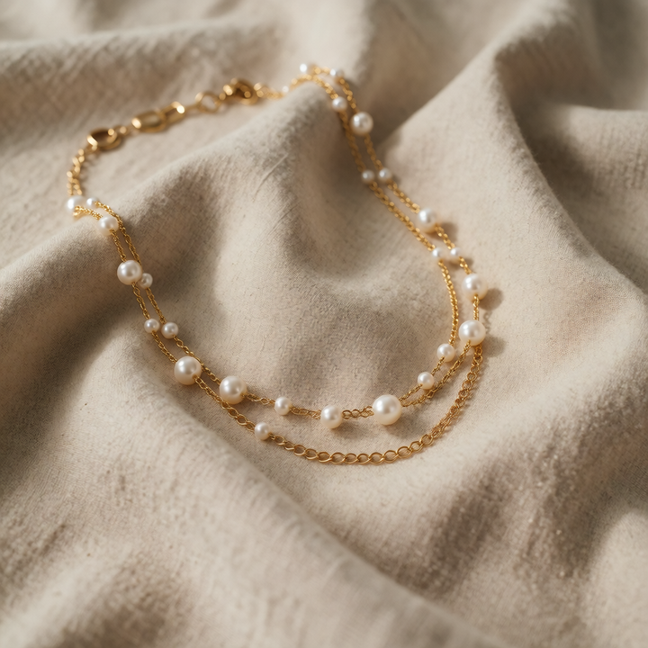 Gold Beaded Necklace Galway with Pearls