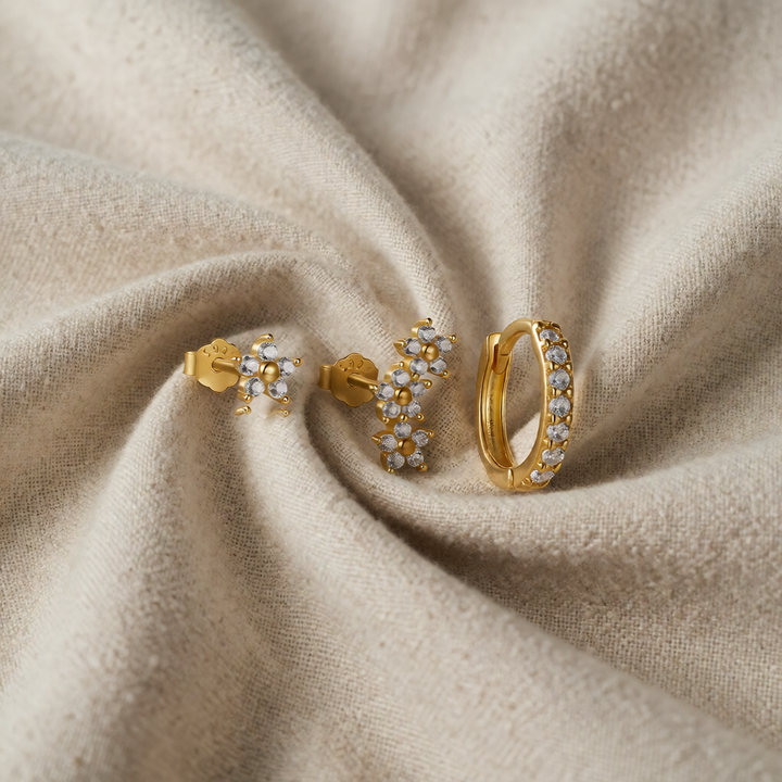 Gold Stud Earrings Treasa with Zirconia Star Motif