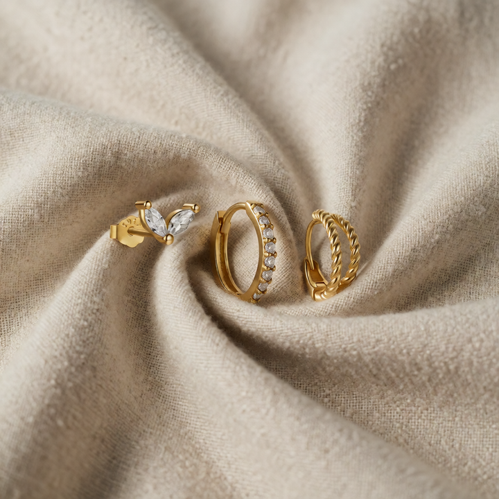 Gold Hoop Earring Set Eithne with Crystals