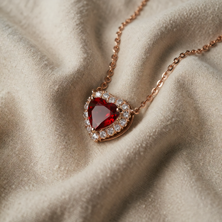 Rose Gold Necklace Emer with Ruby Heart
