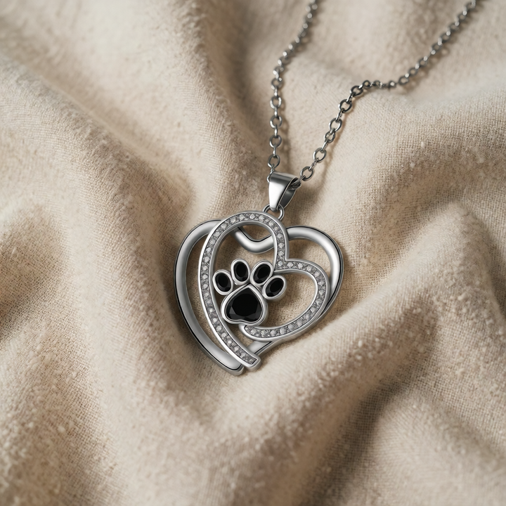 Silver Necklace Riona with Paw Print Heart