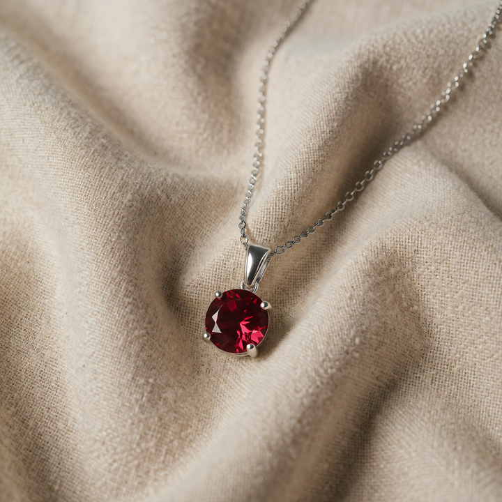 White Gold Necklace Emer with Round Ruby