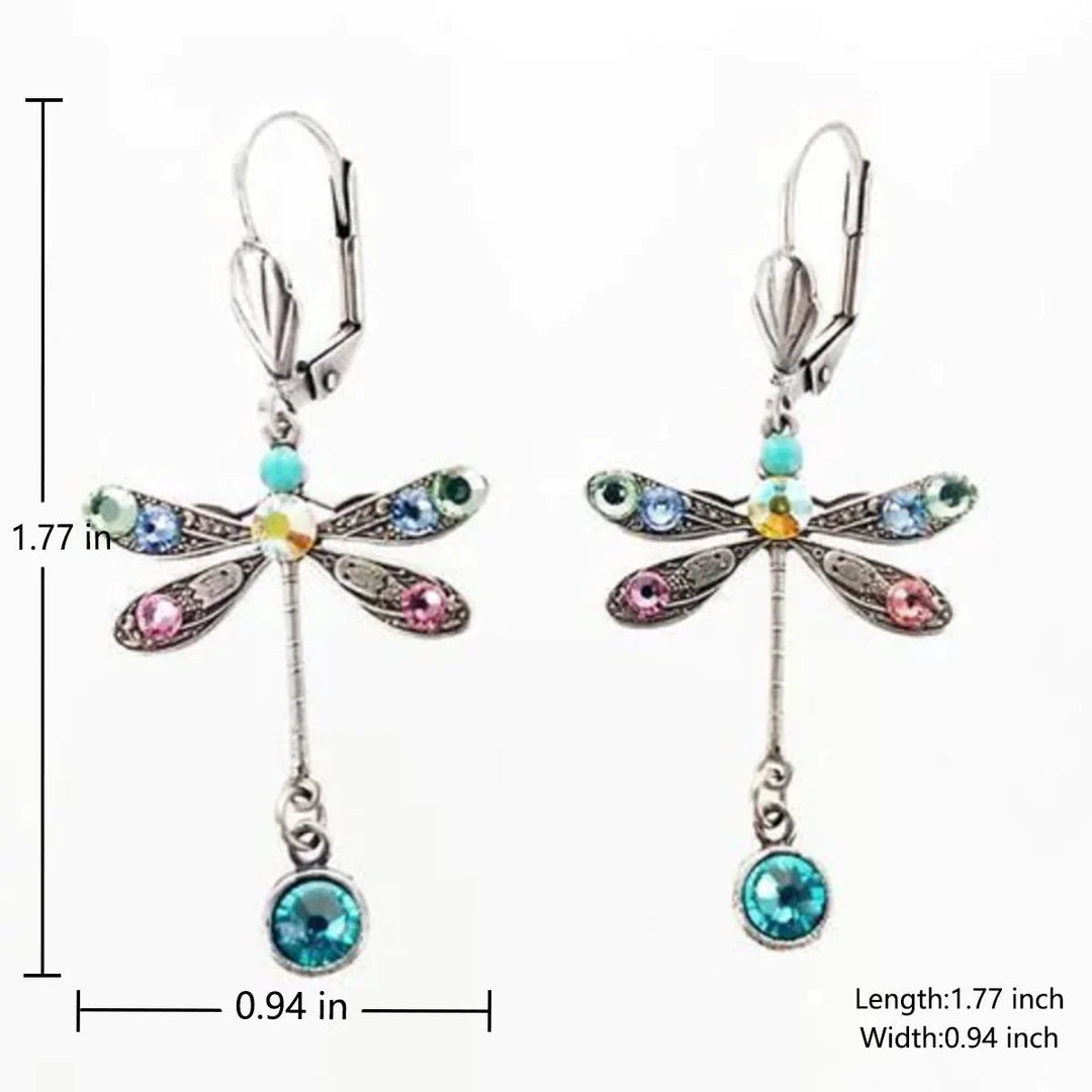 Silver Drop Earrings Gobnait with Dragonfly Motif