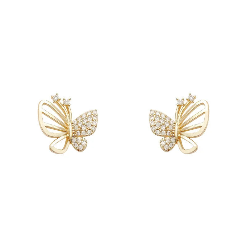 Gold Stud Earrings Treasa with Crystal Butterfly