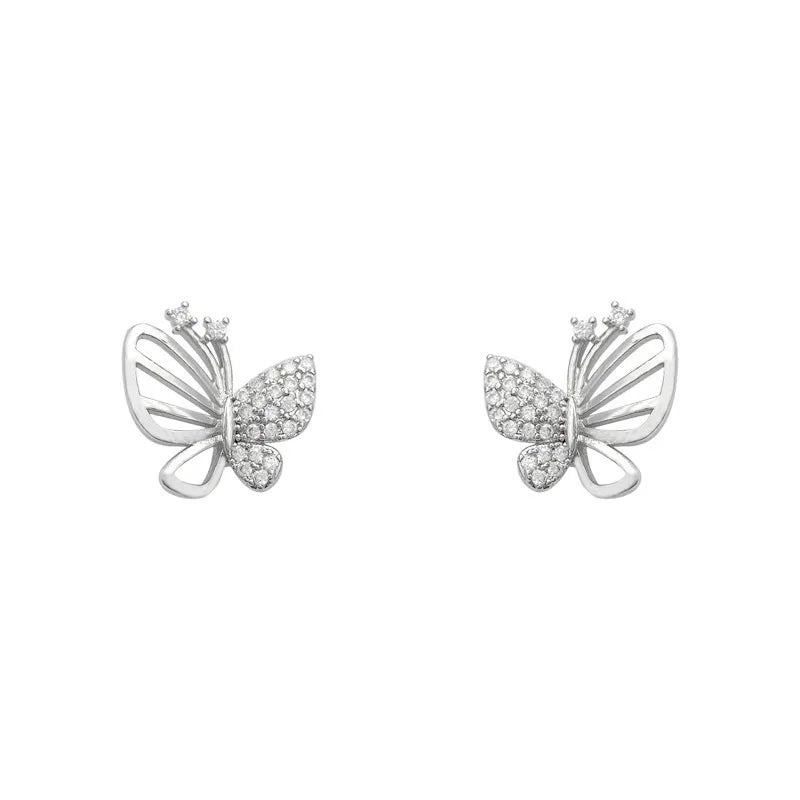 Gold Stud Earrings Treasa with Crystal Butterfly