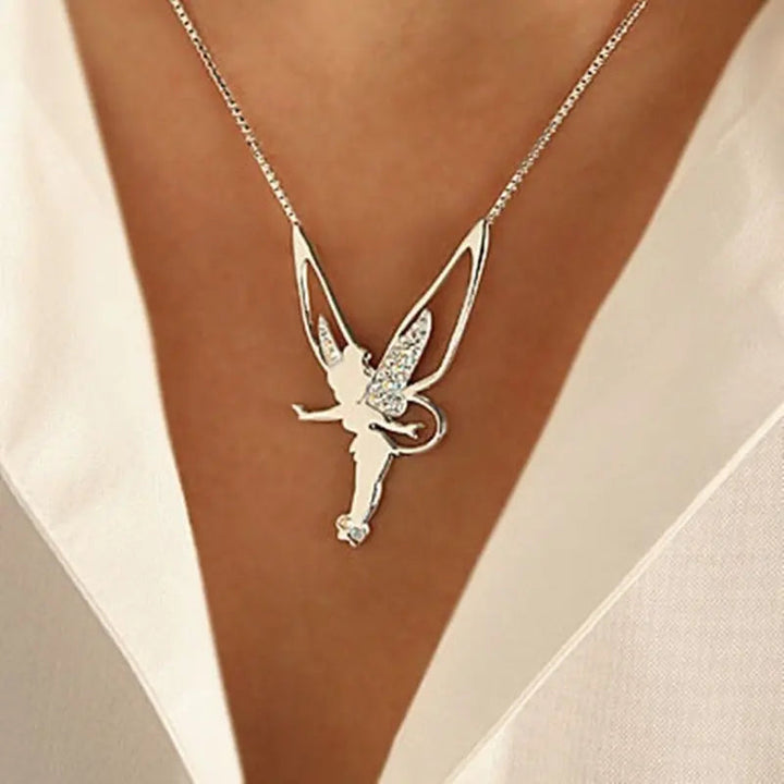 Gold Necklace with Fairy Motif and Zirconia Wings