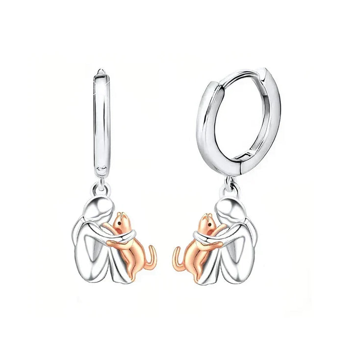 Gold &amp; Silver Hoop Earrings Eithne with Cat Hug Motif