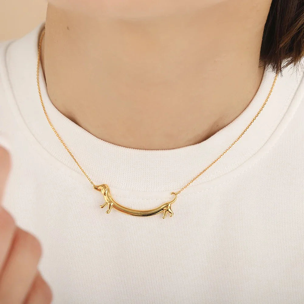 Gold Necklace Riona with Dachshund Dog