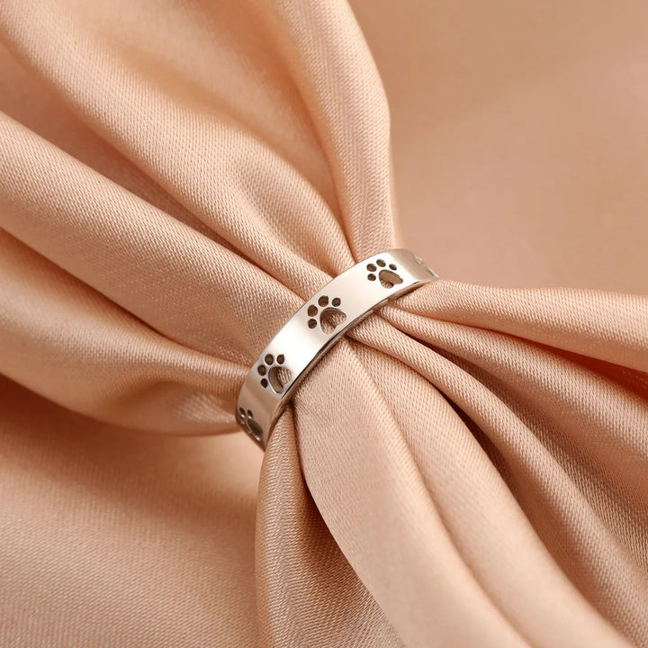 Gold Stainless Steel Ring with Paw Print Motif