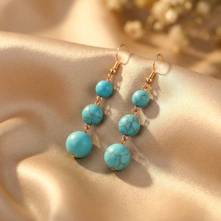 Gold Drop Earrings Clíona with Turquoise Stones