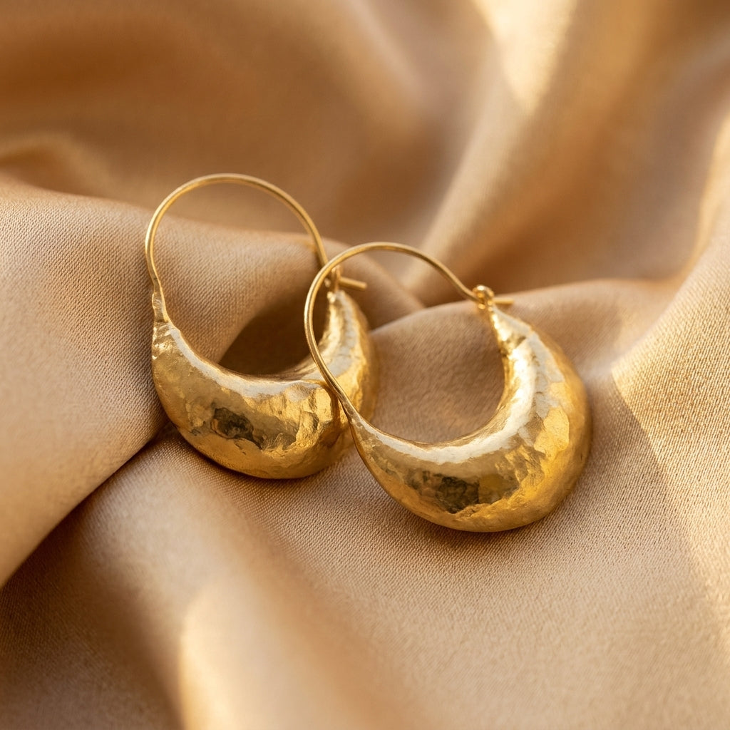 Gold Hoop Earrings Kenmare with Hammered Finish